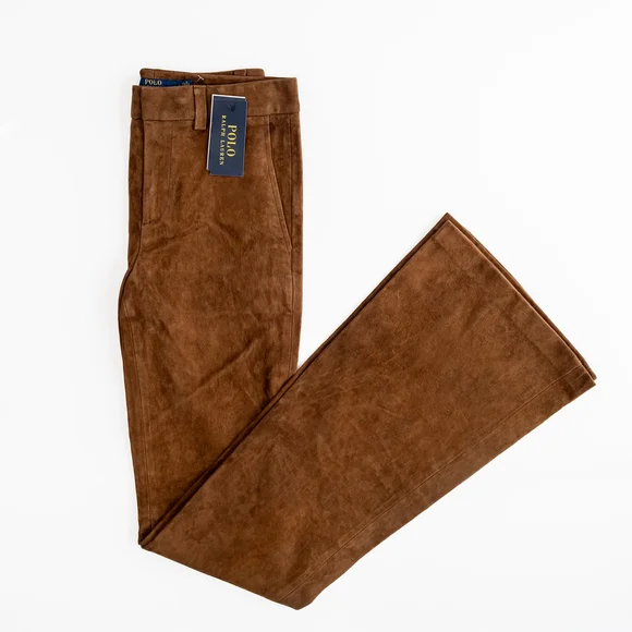 NWT Polo Ralph Lauren Lamb Suede Flared Pants Brown $1298 - Size 4 - Picture 2 of 10